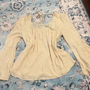 Women's Cream Lace-Trim Peasant Blouse